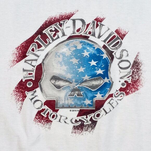 Harley-Davidson Charlotte NC T-shirt Size 2XL Made in USA Skull American Flag - Picture 2 of 7